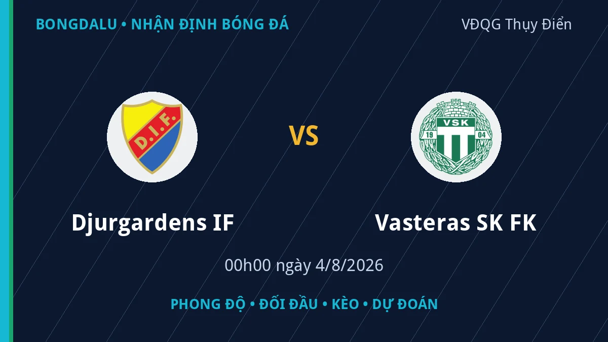 Nhận định Djurgardens IF vs Vasteras SK FK 00h00 ngày 4/8/2026