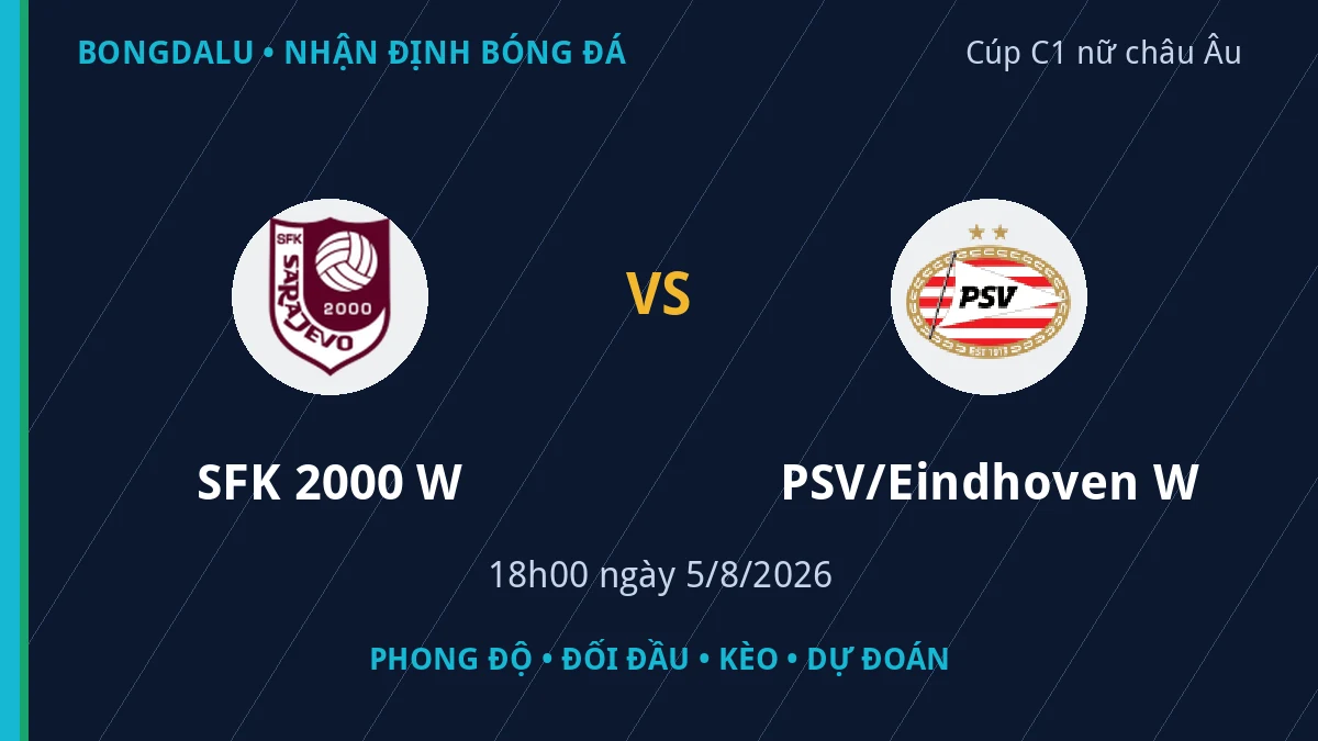Nhận định SFK 2000 W vs PSV/Eindhoven W 18h00 ngày 5/8/2026