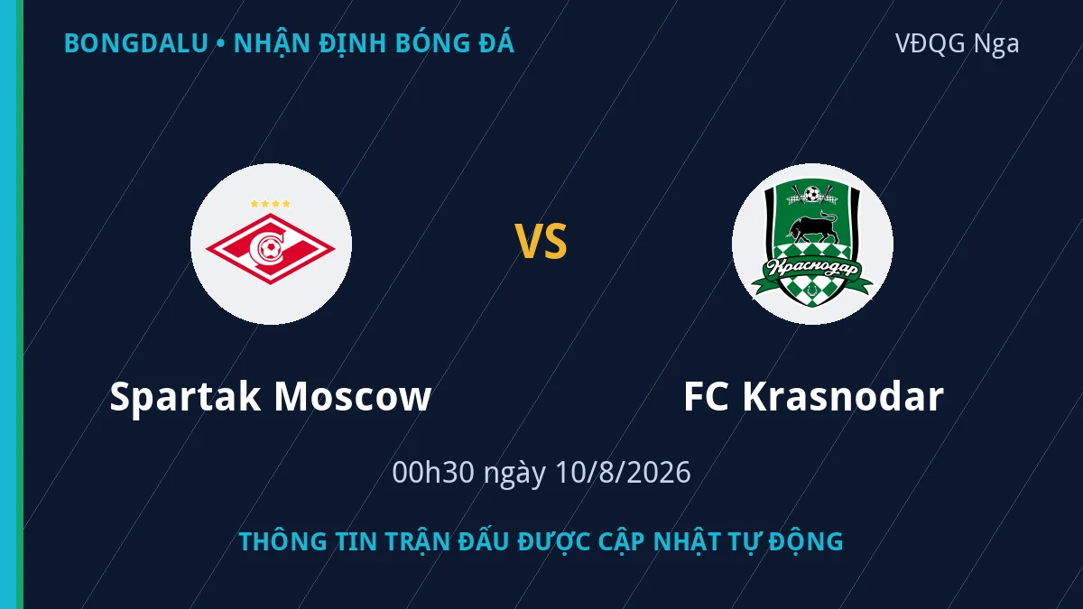 Thông tin trận Spartak Moscow vs FC Krasnodar