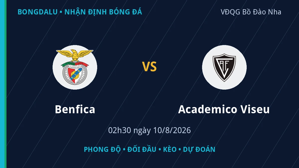 Nhận định Benfica vs Academico Viseu 02h30 ngày 10/8/2026