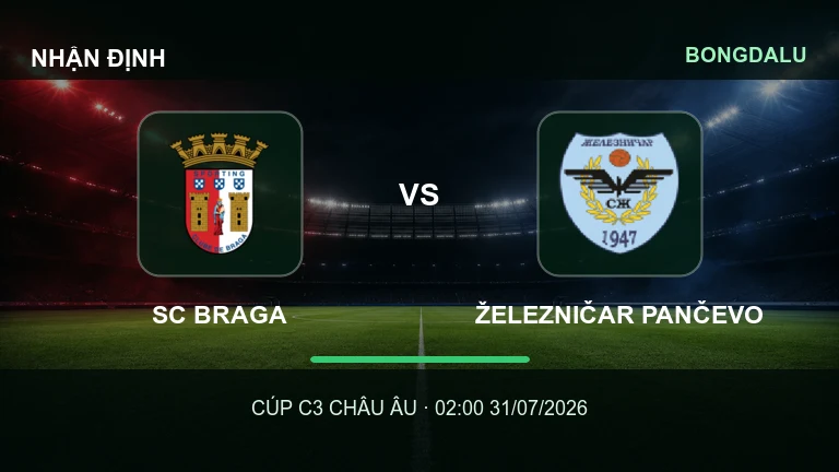 Nhận định SC Braga vs Železničar Pančevo lúc 02h00 ngày 31/7/2026